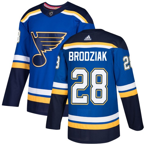 Adidas Blues #28 Kyle Brodziak Blue Home Authentic Stitched NHL Jersey - Click Image to Close